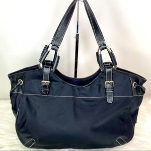 Furla Black Leather and Canvas Shoulder Bag